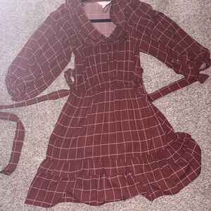 LC Lauren Conrad Maroon Plaid Dress